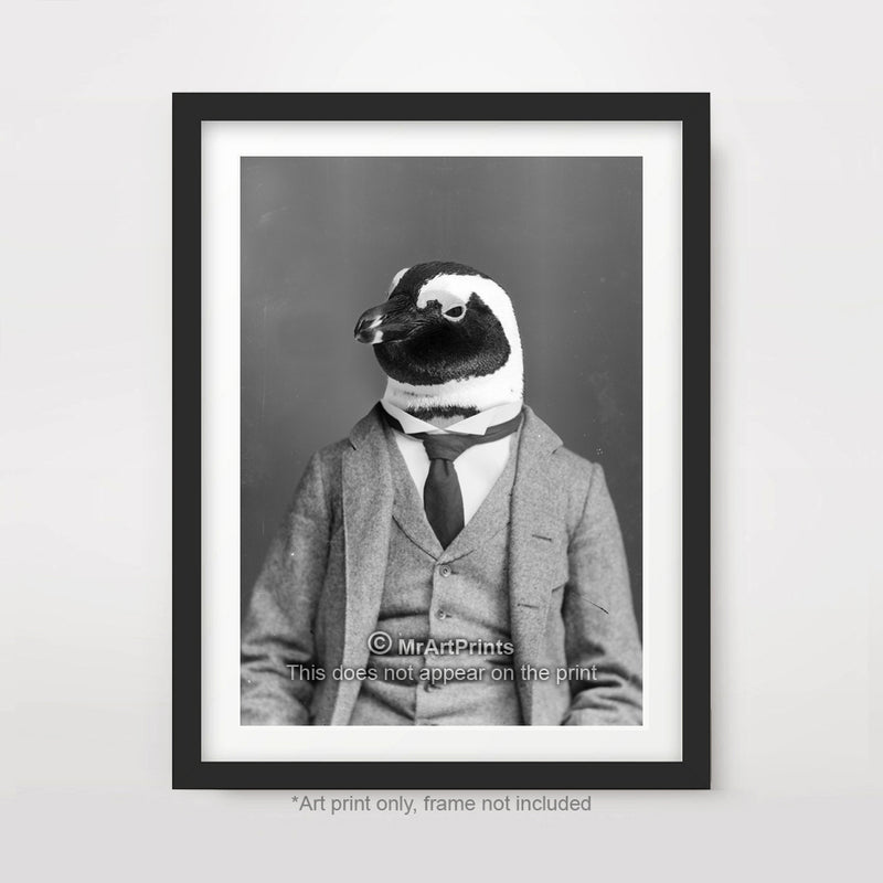 Penguin as a Person Quirky Animal Head Human Body People Portrait Art Print Poster