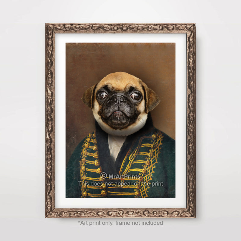 Pug Dog Painting as a Person Quirky Animal Head Human Body People Portrait Art Print Poster