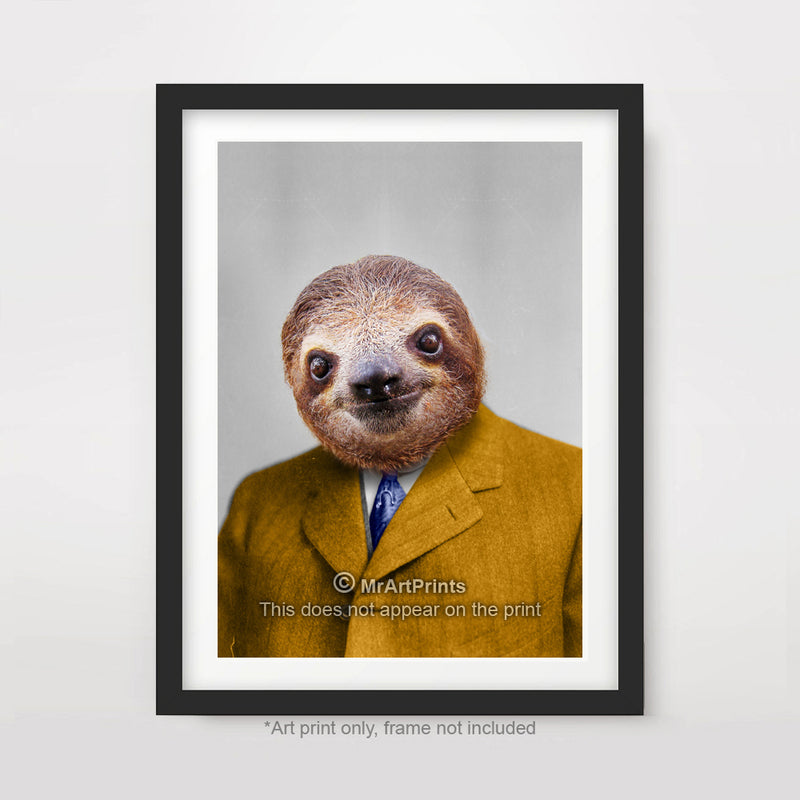 Sloth as a Person Quirky Animal Head Human Body People Portrait Art Print Poster