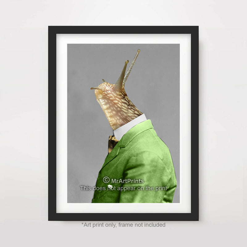 Snail as a Person Quirky Animal Head Human Body People Portrait Art Print Poster