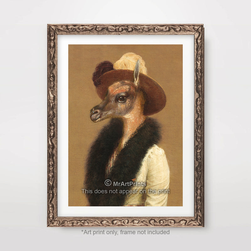 Llama Painting as a Person Quirky Animal Head Human Body People Portrait Art Print Poster