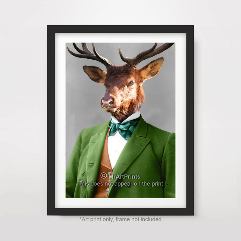 Stag as a Person Quirky Animal Head Human Body People Portrait Art Print Poster
