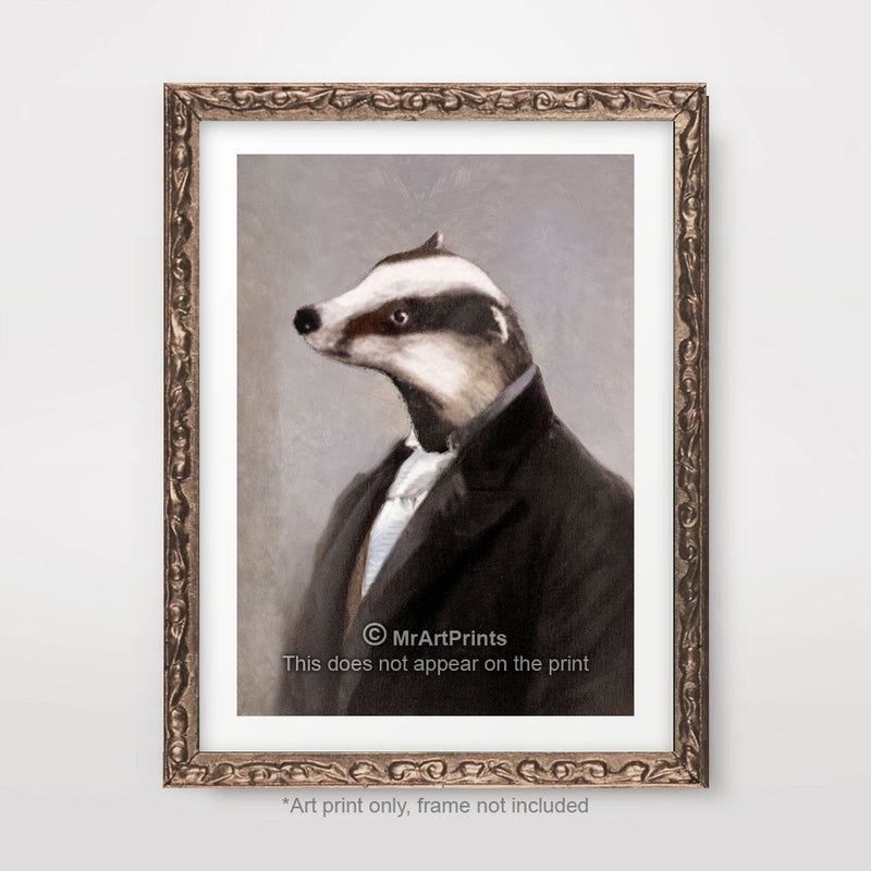 Badger Painting as a Person Quirky Animal Head Human Body People Portrait Art Print Poster