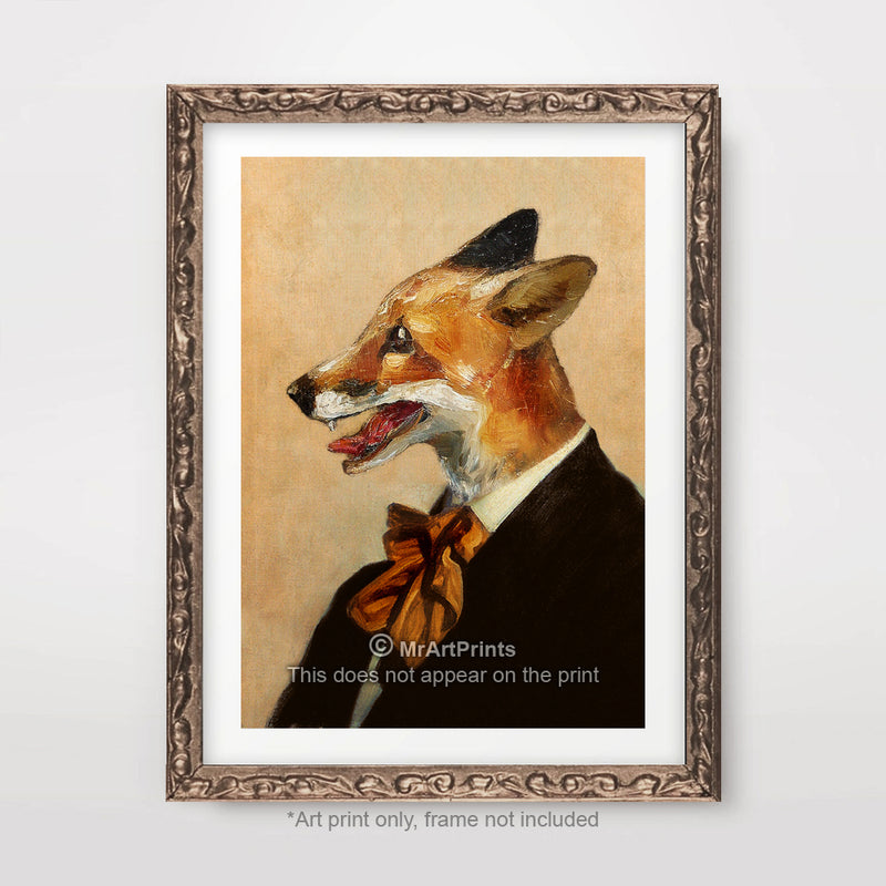 Fox Painting as a Person Quirky Animal Head Human Body People Portrait Art Print Poster