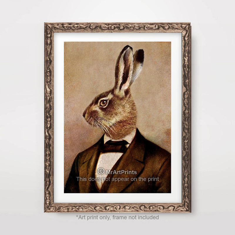 Hare Rabbit Painting as a Person Quirky Animal Head Human Body People Portrait Art Print Poster