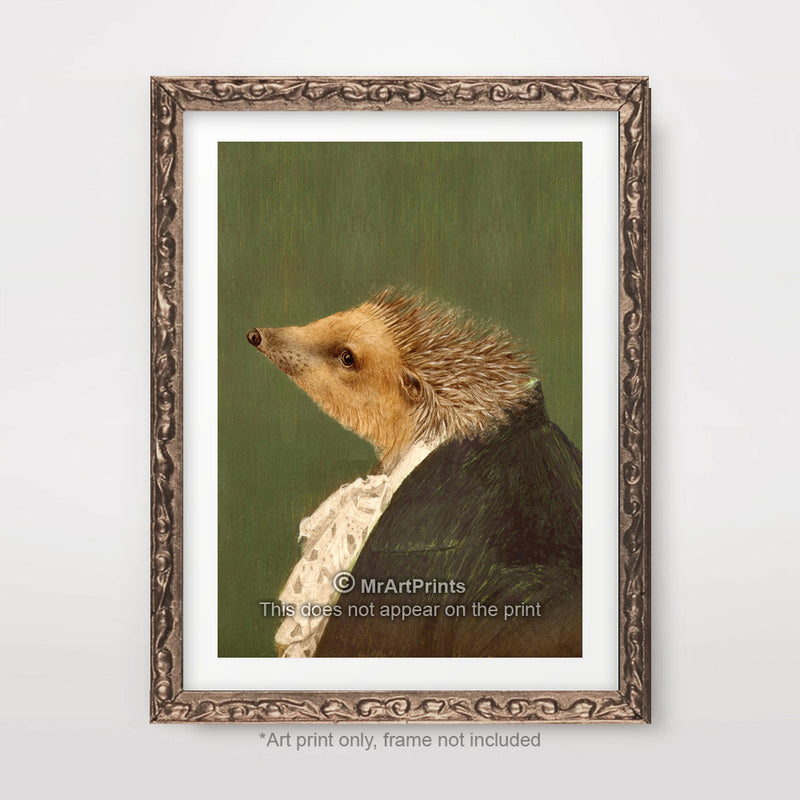 Hedgehog Painting as a Person Quirky Animal Head Human Body People Portrait Art Print Poster