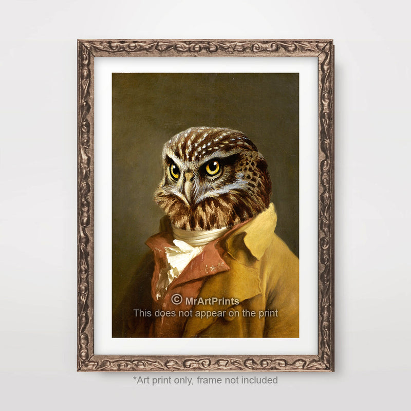 Owl Painting as a Person Quirky Animal Head Human Body People Portrait Art Print Poster