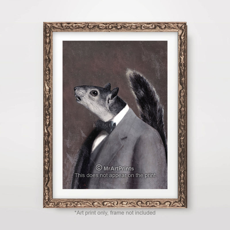 Grey Squirrel Painting as a Person Quirky Animal Head Human Body People Portrait Art Print Poster
