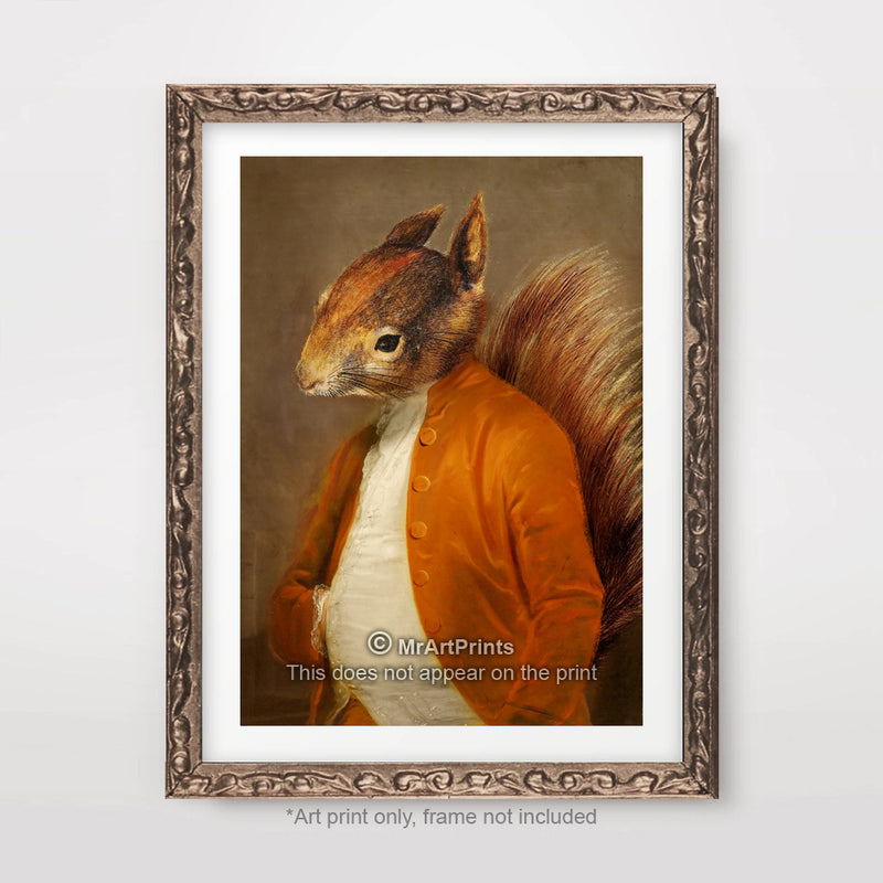 Red Squirrel Painting as a Person Quirky Animal Head Human Body People Portrait Art Print Poster