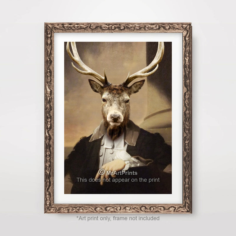 Stag Painting as a Person Quirky Animal Head Human Body People Portrait Art Print Poster