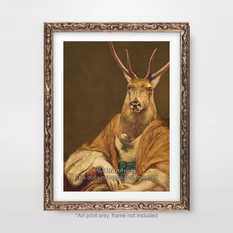 Deer Painting as a Person Quirky Animal Head Human Body People Portrait Art Print Poster