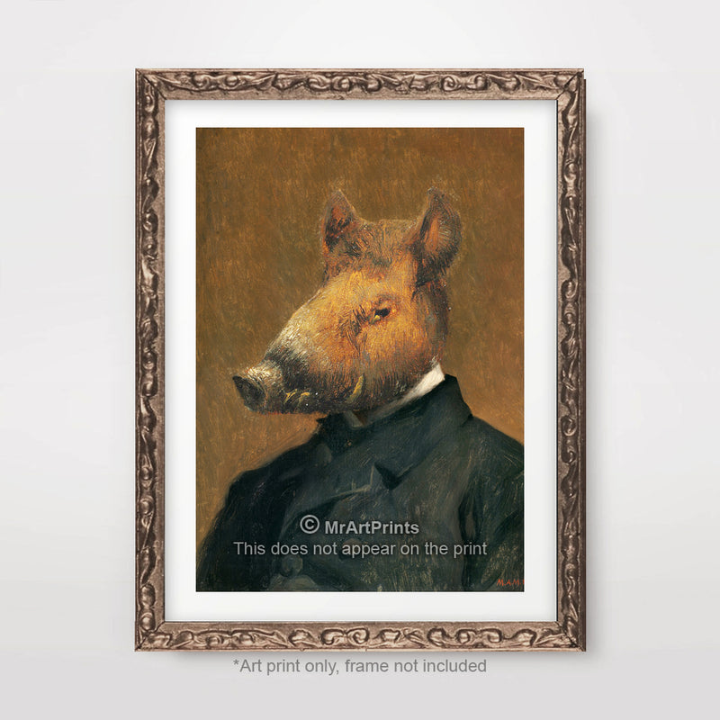 Wild Boar Pig Painting as a Person Quirky Animal Head Human Body People Portrait Art Print Poster