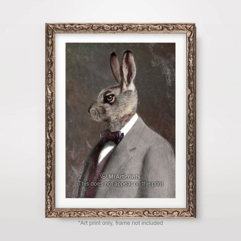 White Hare Rabbit Painting as a Person Quirky Animal Head Human Body People Portrait Art Print Poster