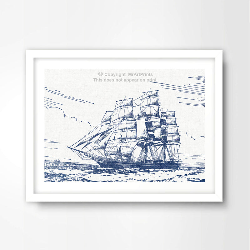 Galleon Ship Side View Nautical Seaside Art Print Poster