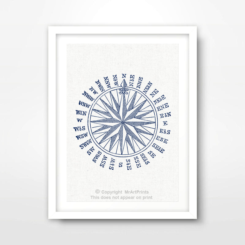 Compass Nautical Seaside Art Print Poster