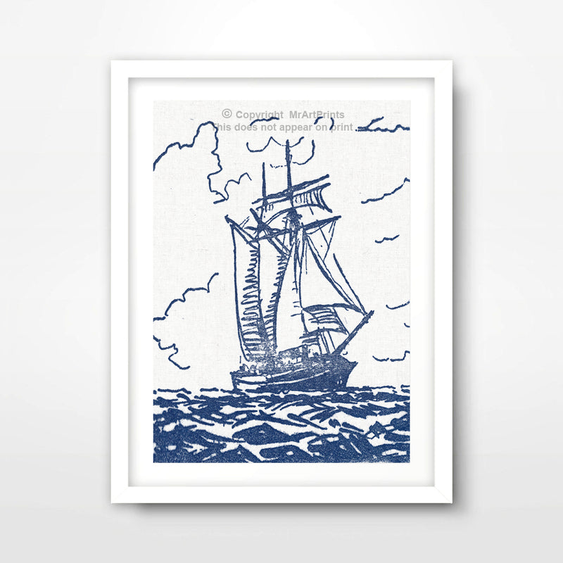 Pirate Ship Nautical Seaside Art Print Poster