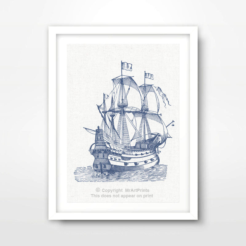 Galleon Sail Ship Nautical Seaside Art Print Poster