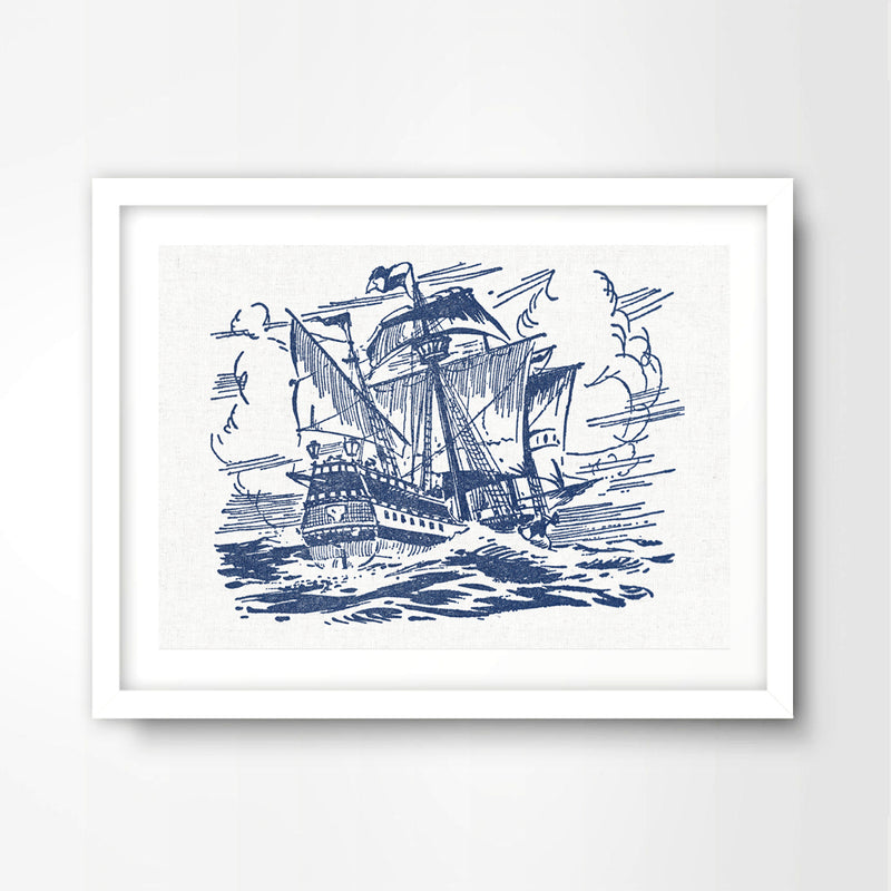Galleon Ship Stormy Sea Nautical Seaside Art Print Poster