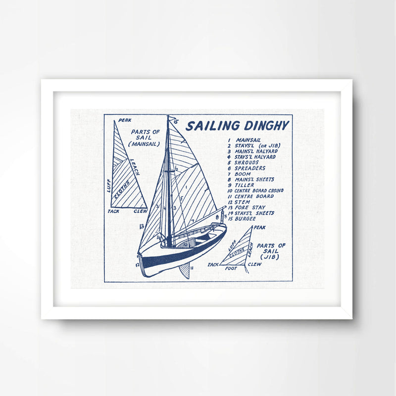 Sailing Dinghy Diagram Nautical Seaside Art Print Poster