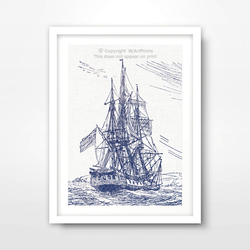 Galleon Ship Nautical Seaside Art Print Poster